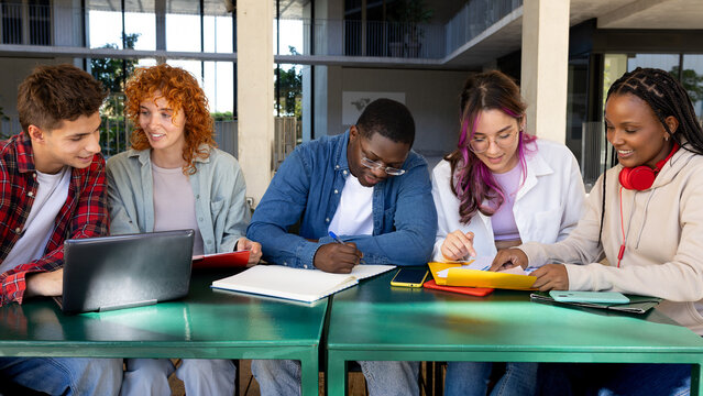 Diverse group of students collaborating on project