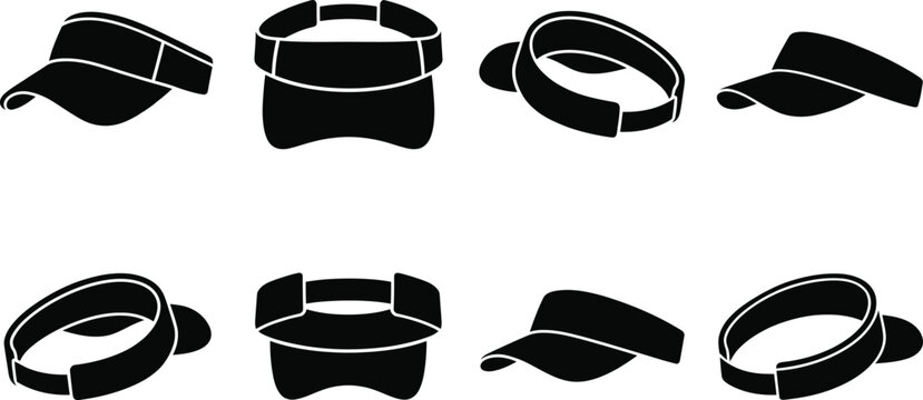 Sun visor cap icons set different angles sports outdoor headwear isolated vector