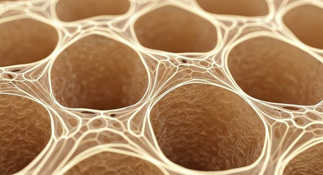 Detailed macro shot of synthetic tissue structure, highlighting intricate cellular network and biological patterns for medical research.