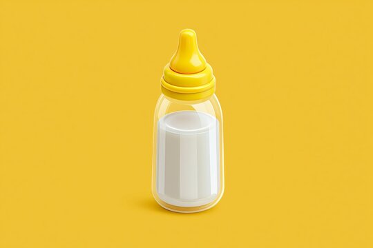 Baby milk bottle 3D icon. Nutrition in the plastic container for a newborn. White drink, dairy product. Isolated vector illustration in 3D cartoon style
