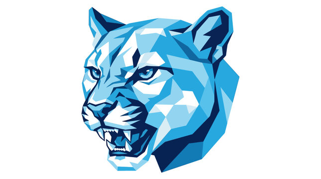 Blue geometric mountain lion head logo for south texas college, ideal for enhancing school spirit and creating a memorable visual brand.