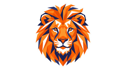Geometric lion head portrait with orange, yellow, and blue colors as a stylized abstract graphic for wildlifethemed designs. Suitable for vibrant wildlife art projects. © Hadi
