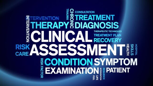 Clinical Assessment animated word cloud-text design animation tag kinetic typography seamless loop.