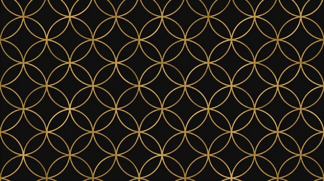 黒背景に金のラインが映える高級感溢れるシックな和モダン七宝柄背景素材