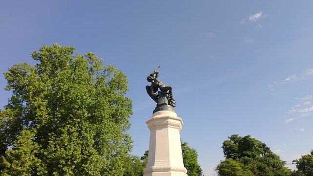 Statue dedicated to the fallen devil or angel in the Retiro Park in Madrid.