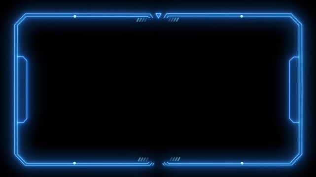 Neon blue hud interface frame overlay, futuristic digital screen border, sci-fi cyberpunk ui for gaming and technology presentations