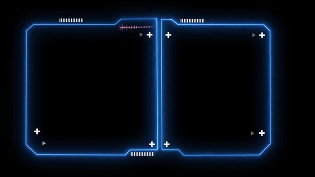 Futuristic hud interface overlay with glowing blue digital frame and sound wave animation