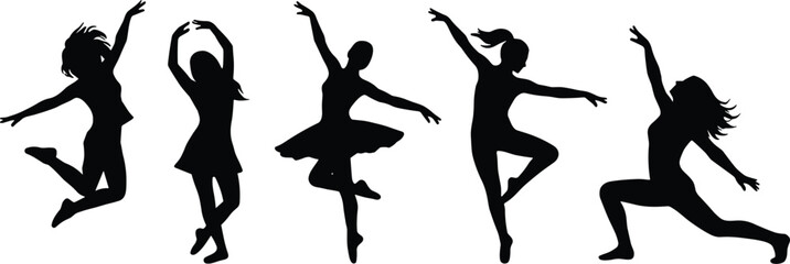 Female Ballet and Contemporary Dance Silhouette Collection with Graceful Poses and Dynamic Movement Isolated © MDRAKIB