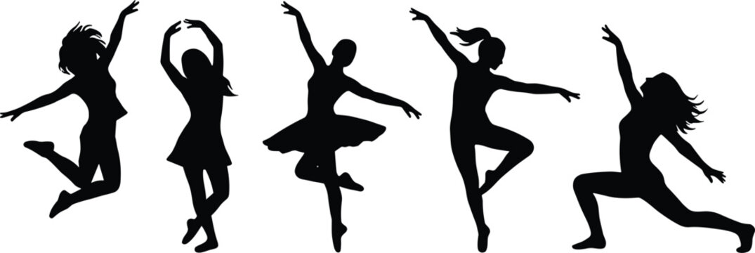 Female Ballet and Contemporary Dance Silhouette Collection with Graceful Poses and Dynamic Movement Isolated