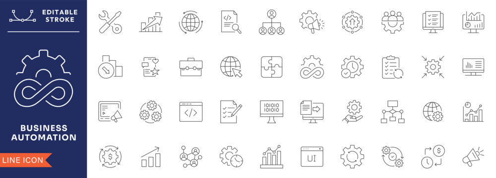 Business automation icon collection set. Containing process, digital transformation, industry 4.0, productivity, technology, business.  vector illustration