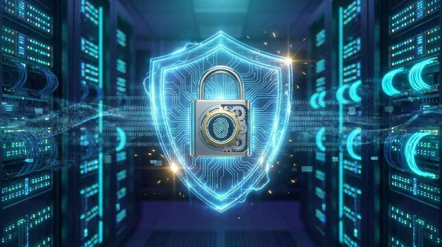 Professional cybersecurity concept featuring digital security systems, encrypted data protection, network monitoring, secure access technology, and cyber defense solutions. The image represents modern