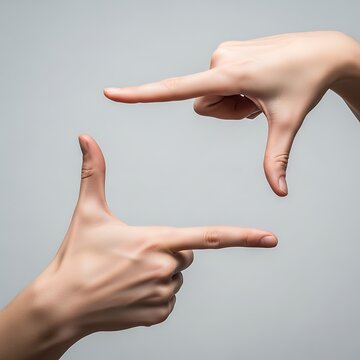 Human Hands Forming Rectangular Frame Gesture on Neutral Gray Background