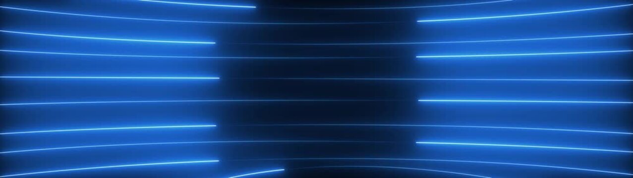 Blue neon light streaks abstract background, glowing horizontal lines motion futuristic digital data flow, cyberpunk technology backdrop, for presentations and, visual effects