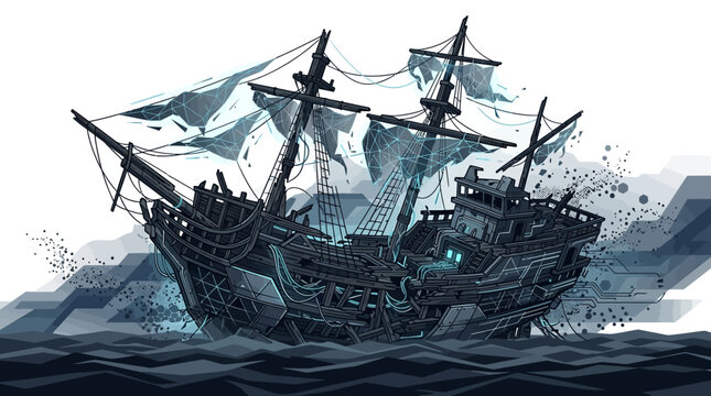 Old Ship Sailing Ocean.