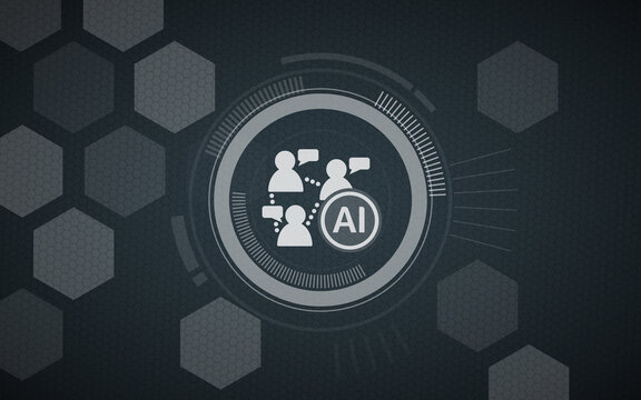 Digitale KI-Grafik zeigt die Interaktion von Mensch und Maschine durch ein AI-Symbol in einem technologischen HUD-Design. Perfekt f&uuml;r die Veranschaulichung von moderner digitaler Kommunikation.
