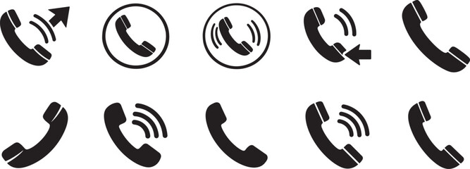 Fototapeta premium Call icon set of solid vector phone communication symbols for contact and customer support concept