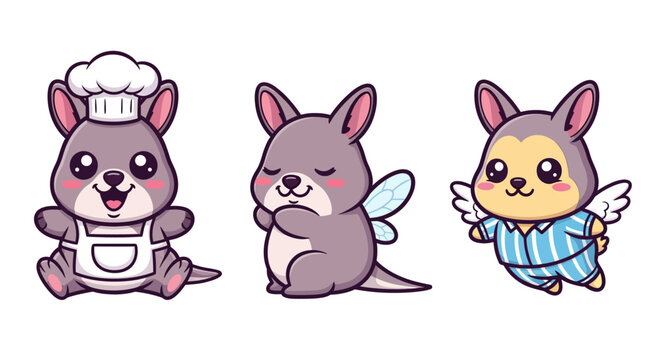 Cute Cartoon Aardvarks in Different Outfits and Poses.