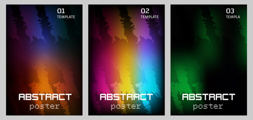 Set of abstract posters with colorful brush strokes and gradient backgrounds, modern design templates for sports or creative events © Absolute Illustros