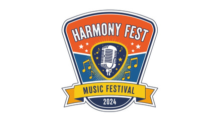 Obraz premium Harmony Fest 2024 Music Festival Logo Emblem with Vintage Microphone