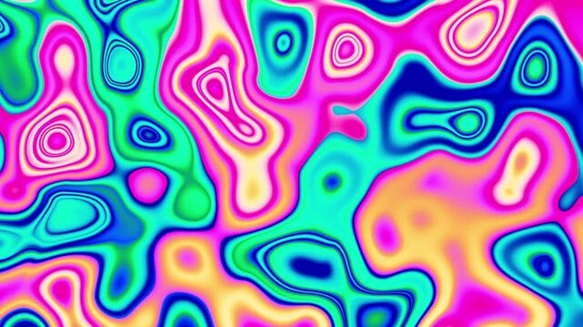Colorful abstract psychedelic swirl pattern with vibrant organic shapes. Loop 4k background