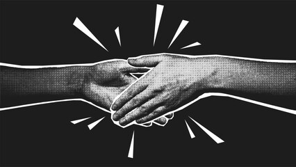Handshake Halftone Vector Illustration Black Background © ad_stock