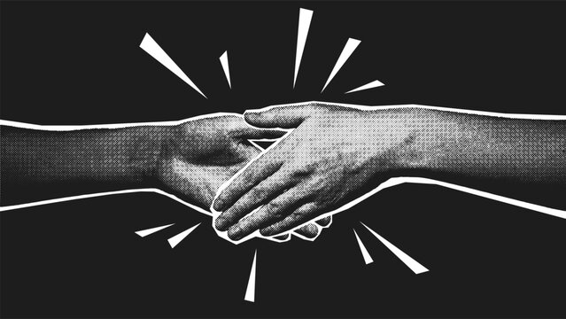 Handshake Halftone Vector Illustration Black Background