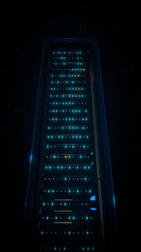 Smooth lateral tracking shot observing parallel submerged server banks
