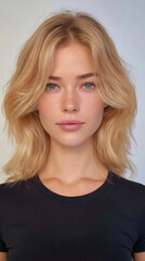 Naklejka premium blonde woman full body portrait with green eyes, young ukrainian blonde woman standing confidently, attractive fair skinned woman isolated full length