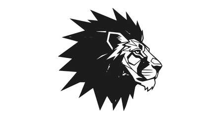 Stylized Lion Head Silhouette, Graphic Design, Black and White © Slamet