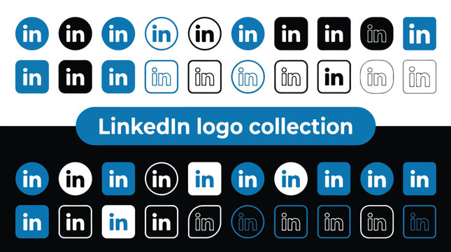 LinkedIn logo icon vector set for social media profile button collection. Flat design elements.