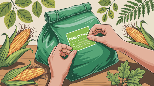 Person carefully sorting fresh green leafy vegetables into a cloth bag