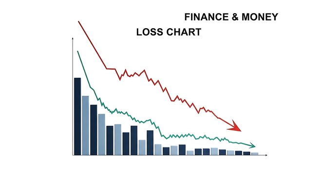 A line graph and bar chart illustrating financial loss over time with a downward trend