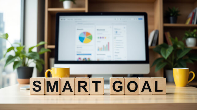 Smart goal setting methodology presentation banner and project milestone management background for employee productivity training seminar advertising poster