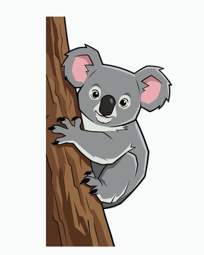 Koala hugging tree trunk vector illustration