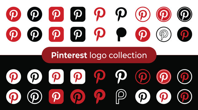 Pinterest vector logo icon set including circular square and outline designs for social media apps