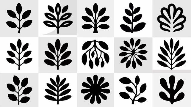 Black and white decorative leaf patterns set with seamless repeat