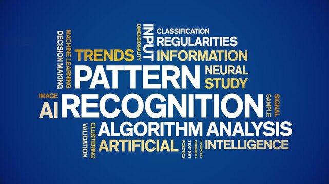 Pattern Recognition animated word cloud-text design animation tag kinetic typography seamless loop.