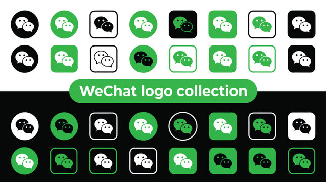 WeChat logo icon vector set including green and black social media chat app symbols collection pack.