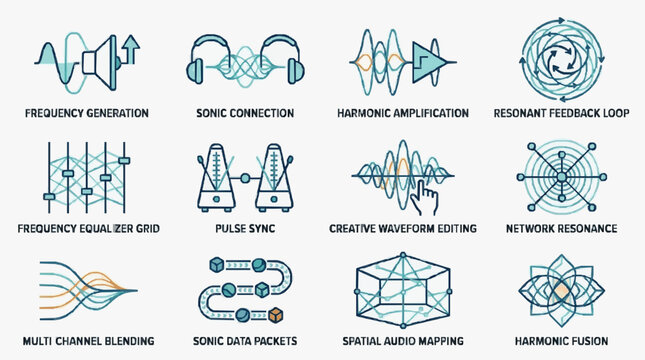 Modern Audio Signal Processing Icons Set.
