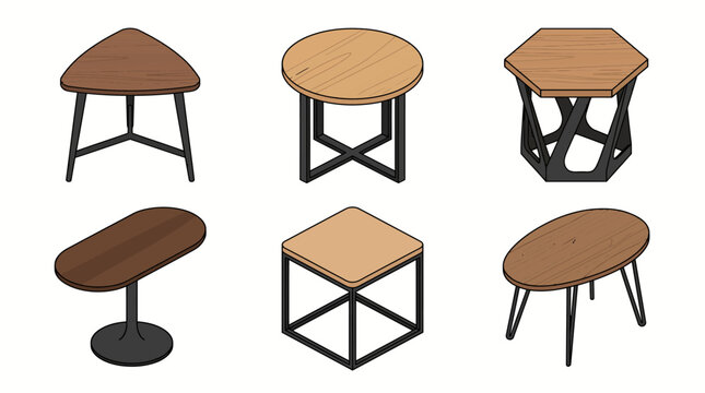 Modern geometric coffee tables with wooden tops and metal legs