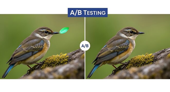 A split-screen image comparing two photographs of a small bird perched on mossy branch