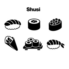 Sushi Icon Set Collection, Black and White Minimal Vector Symbols for Japanese Restaurant © Lusi