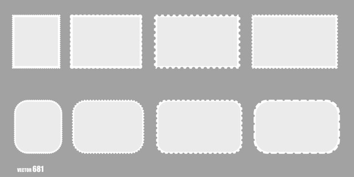 Collection of eight rectangle and rounded rectangle perforated postage stamp border frames.