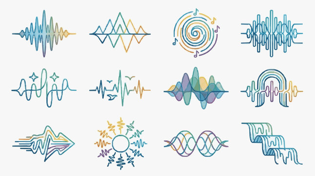 Colorful Abstract Wave Sound Frequency Icons Set.