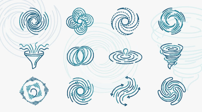 Abstract Line Art Tornadoes and Cyclones Collection.