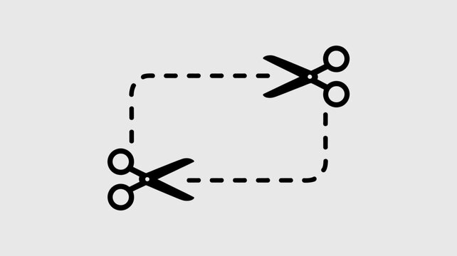 Two scissors crossing paths with dashed lines connecting them