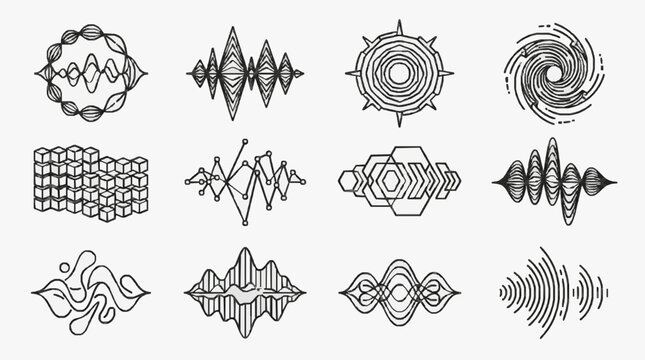 Black and White Scientific Wave Patterns and Symbols.