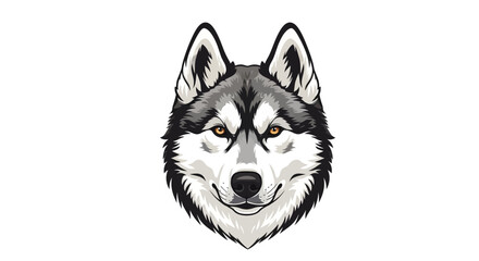 Husky Dog Portrait, Fluffy Siberian Wolf Dog Head, Intense Eyes, Vector Illustration © Wong