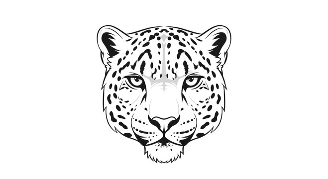 Leopard Head Illustration - Black and White Wild Cat Face Graphic
