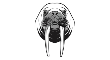 Walrus head portrait, detailed illustration, marine mammal, tusked creature, arctic wildlife © Wong